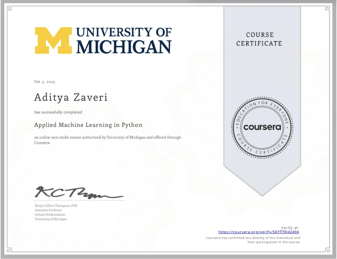 Applied Machine Learning in Python by University of Michigan